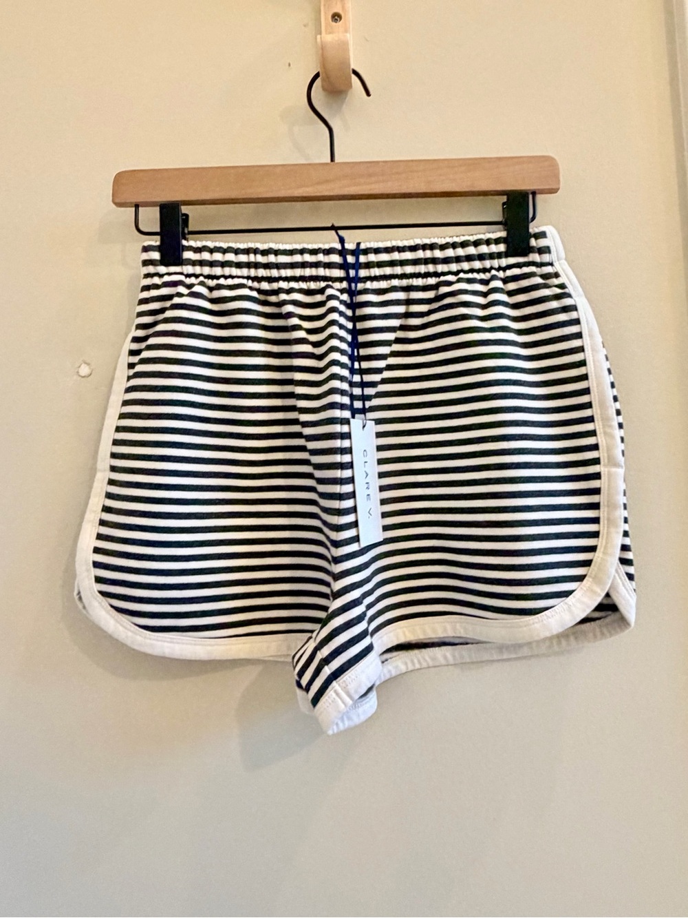 Clare V Le Jogging Short NWT original $145 Black/Cream Stripes
